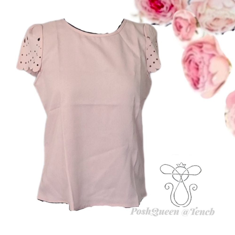 SHEIN Pastel Pink Scallop Sleeve Blouse